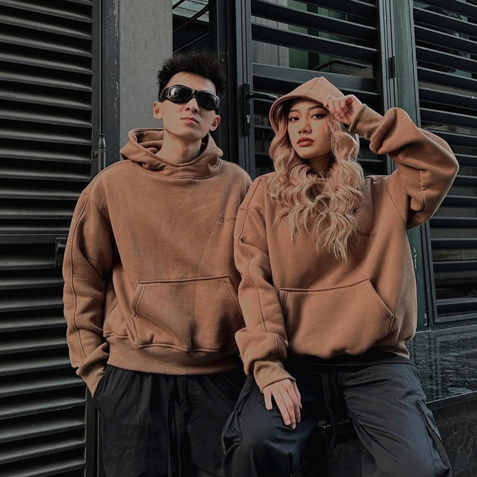 Áo Hoodie Drill Boxy nam nữ Gucoon  Nâu
