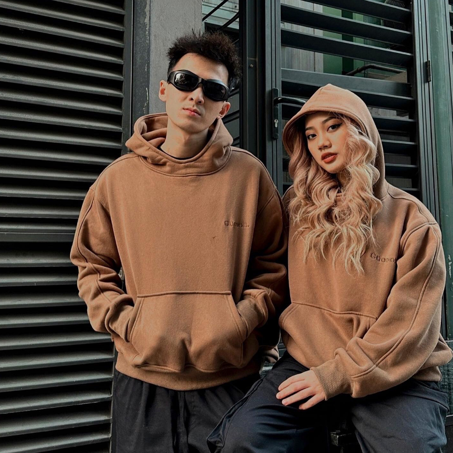 Áo Hoodie Drill Boxy nam nữ Gucoon  Nâu