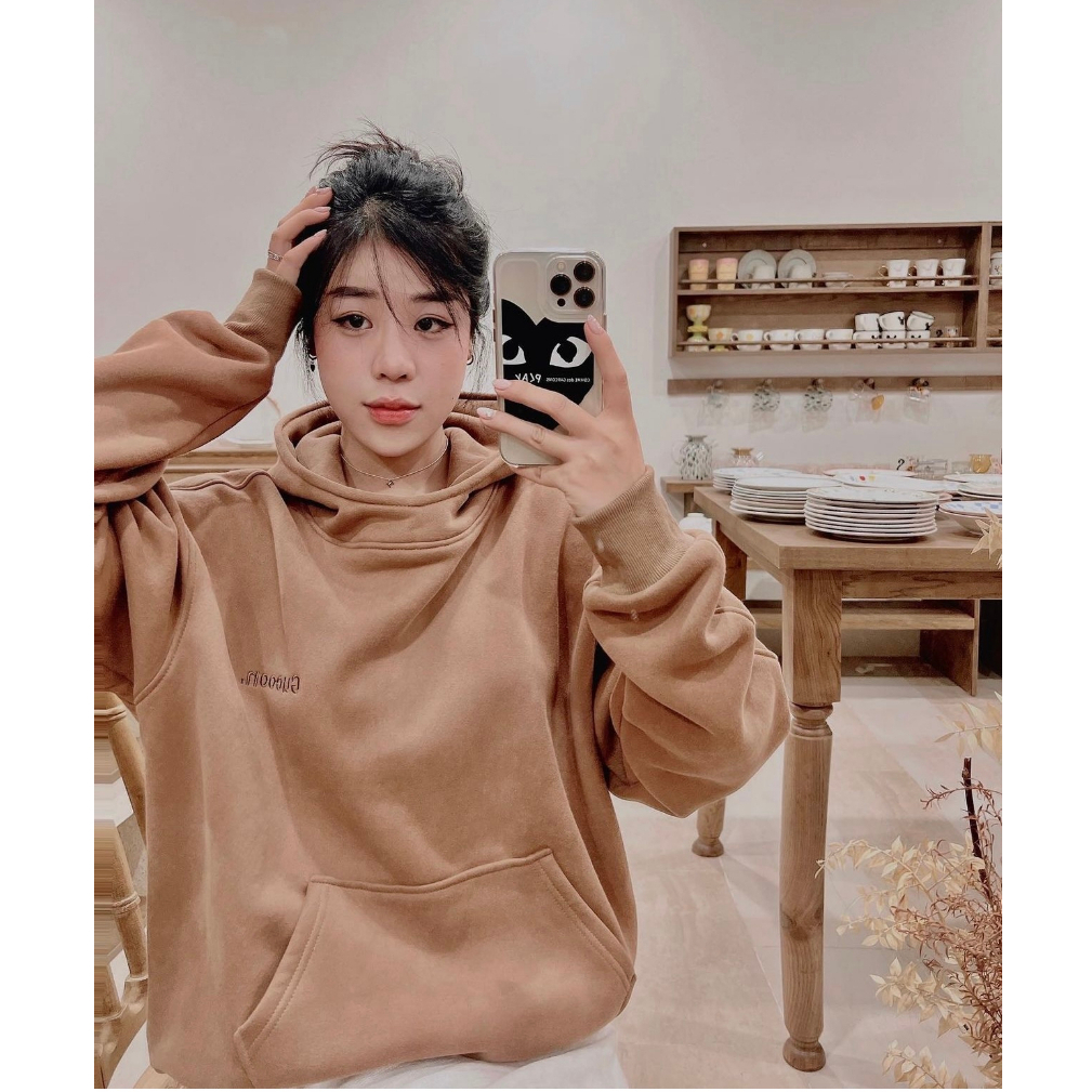Áo Hoodie Drill Boxy nam nữ Gucoon  Nâu