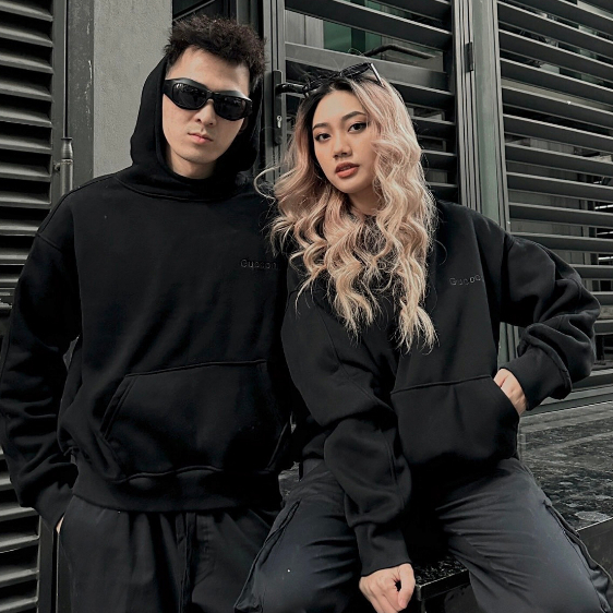 Áo Hoodie Drill Boxy nam nữ Gucoon  màu Đen