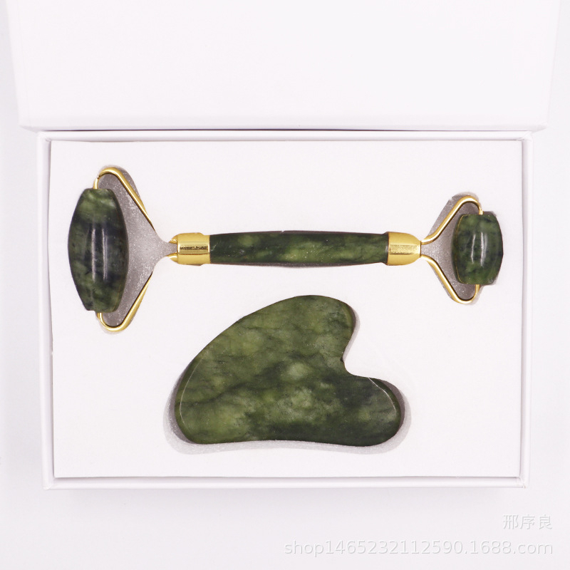 Bộ đá massage mặt Guasha giảm nếp nhăn + Cây lăn massage nâng cơ bằng đá tự nhiên