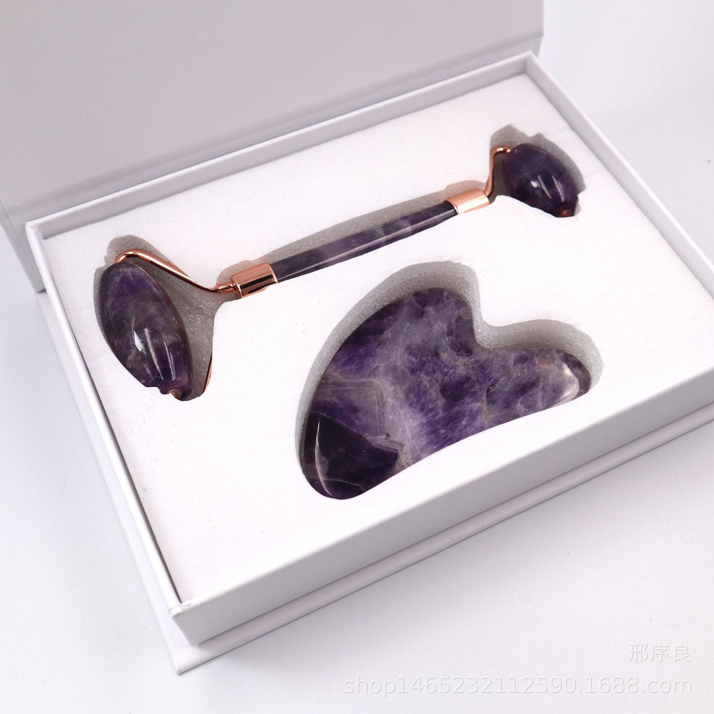 Bộ đá massage mặt Guasha giảm nếp nhăn + Cây lăn massage nâng cơ bằng đá tự nhiên