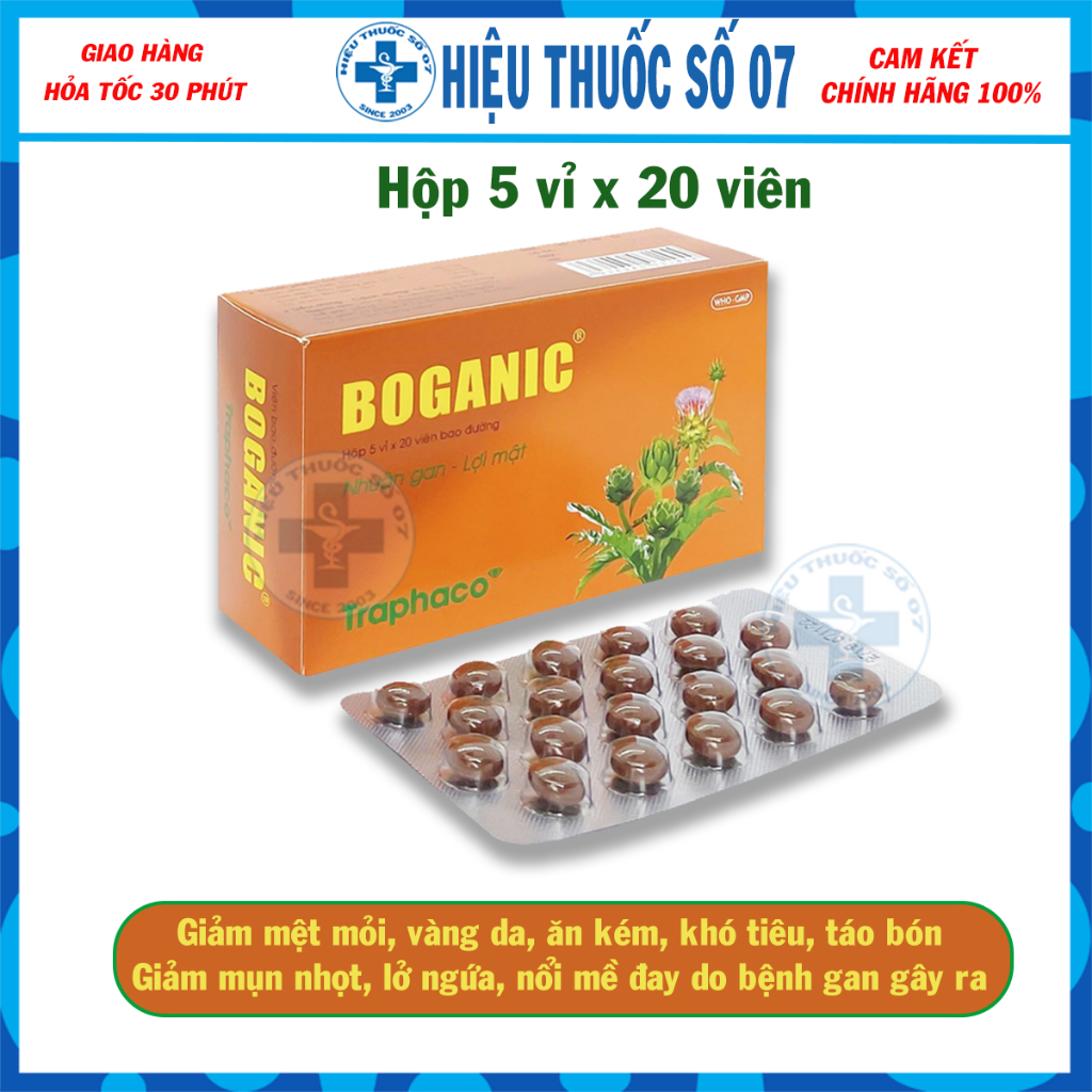 Viên uống Boganic hỗ trợ mát gan & giải độc gan Traphaco viên bao đường