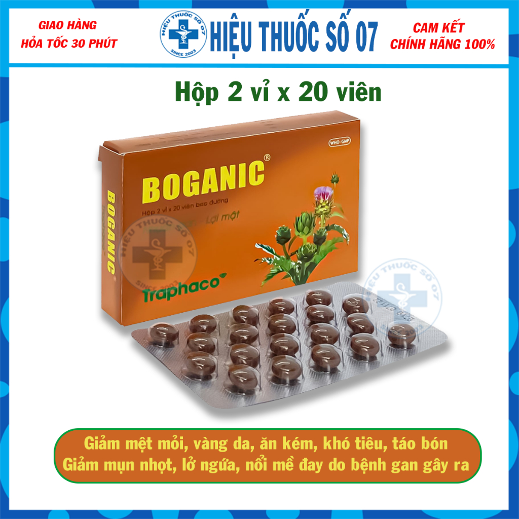 Viên uống Boganic hỗ trợ mát gan & giải độc gan Traphaco viên bao đường