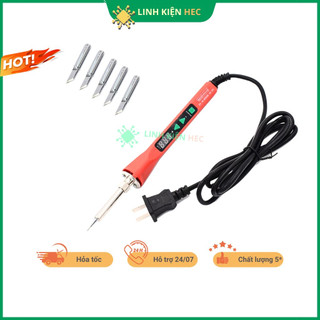 Mỏ hàn thiếc điện tử điều chỉnh nhiệt 80w cao cấp bền bỉ dây mềm tặng 5 mũi hàn chính hãng linh kiện hec