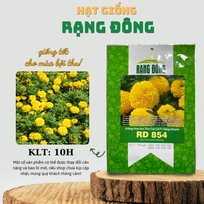 Hạt giống Hoa Vạn Thọ Cao Lỡ F1 vàng chanh RD 854, cây cao 55-60 cm, thích hợp trồng chậu - Hạt giống Rạng Đông