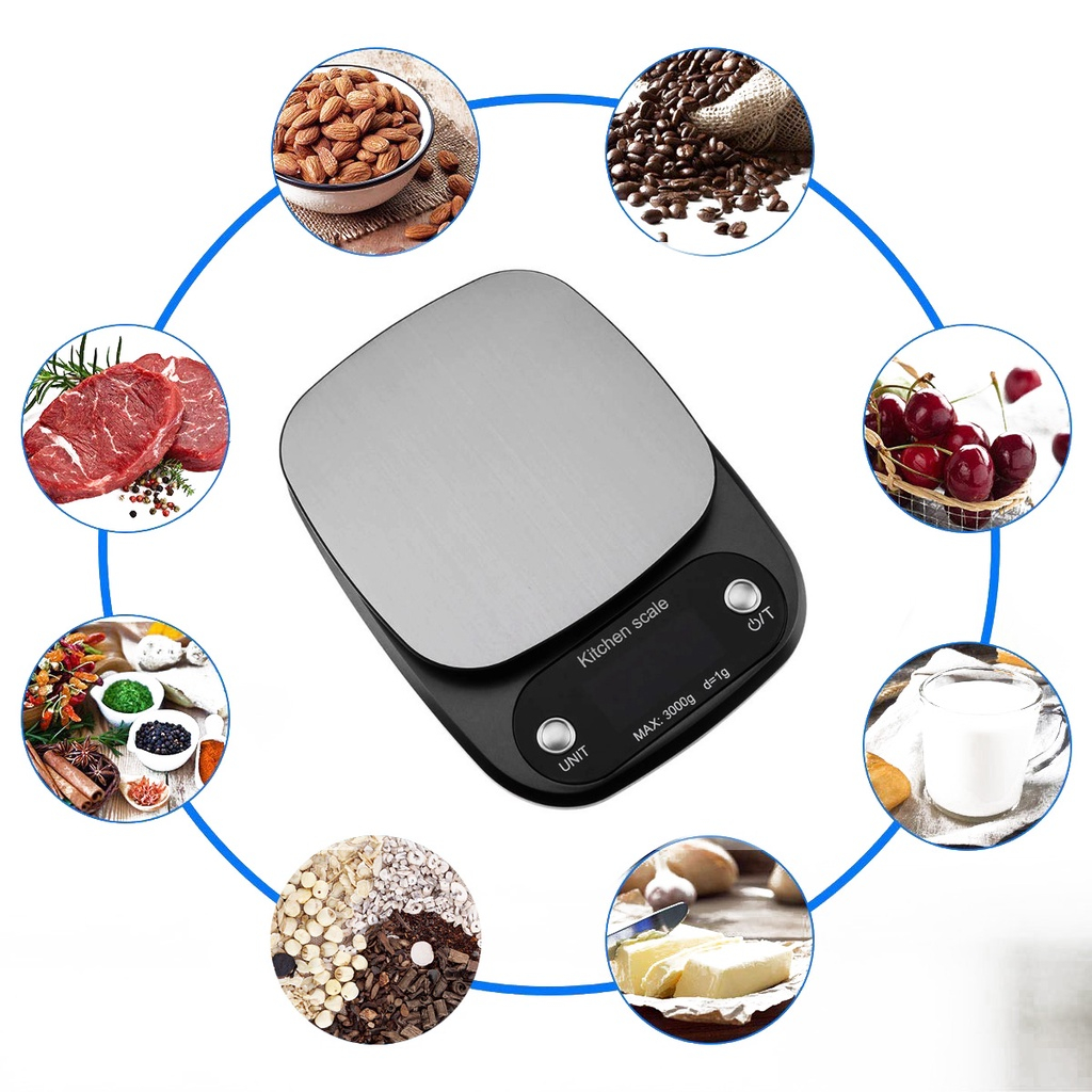 Cân điện tử nhà bếp, cân tiểu ly mini định lượng 1g - 10kg làm bánh độ chính xác cao kèm 2 viên pin AAA