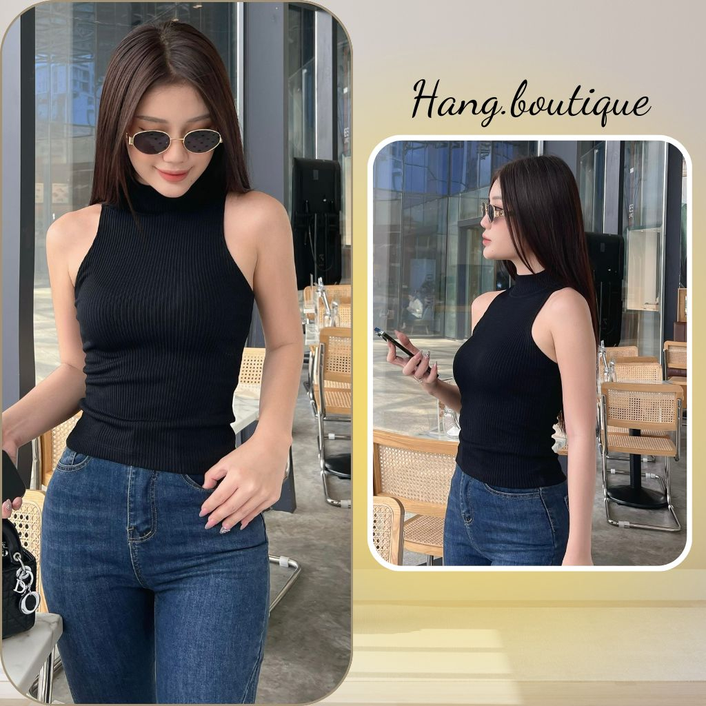 Áo Thun Nữ Cổ Lọ, Áo Ba Lỗ Nữ Chất Thun Gân Kiểu Ôm Body