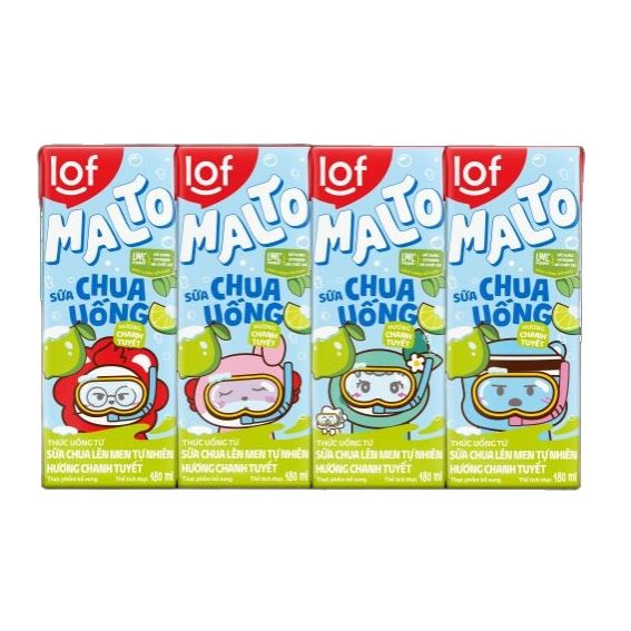 Sữa lúa mạch hương socola bạc hà chanh tuyết Malto Lof Kun lốc 4 hộp x 180ml