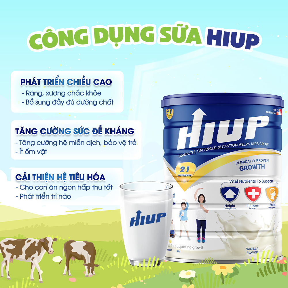 Combo 2 [TẶNG 2] hộp sữa bột HIUP (650g) tăng chiều cao, tăng cân cho trẻ từ 2 đến 15 tuổi tặng 1 D3K2 và 1 cốc HIUP