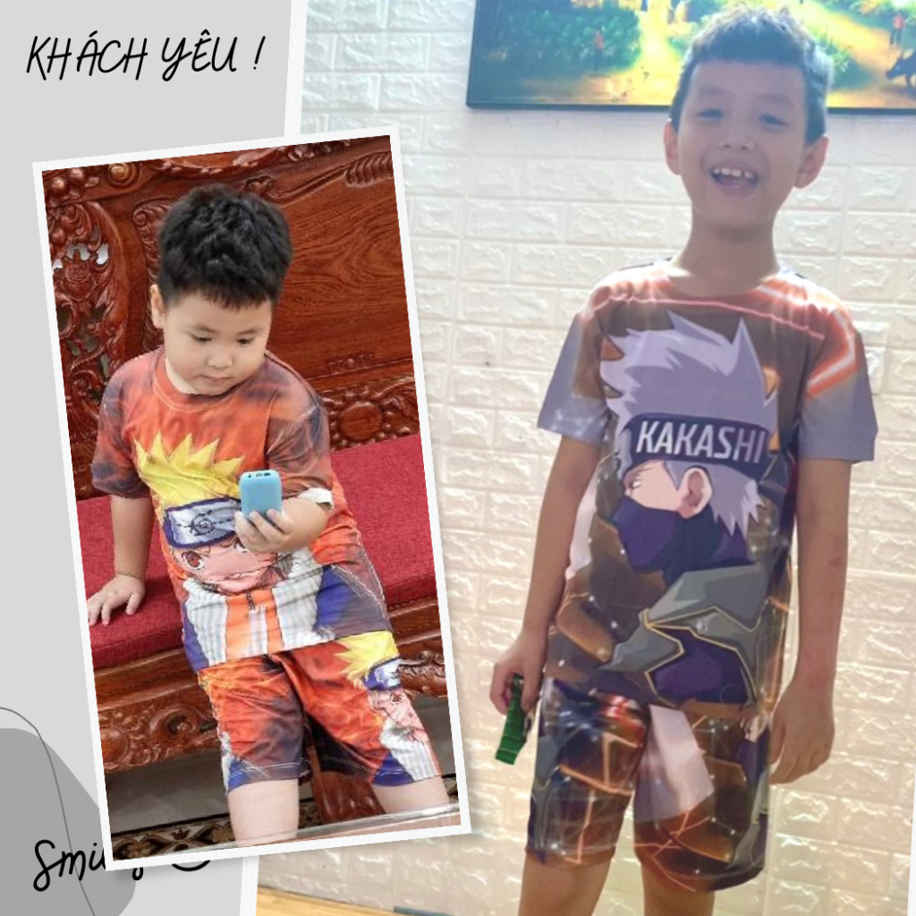 Đồ bộ bé trai, bộ thun lạnh cộc tay in hình Naruto Sasuke Kakashi nhiều màu từ 10kg đến 57kg