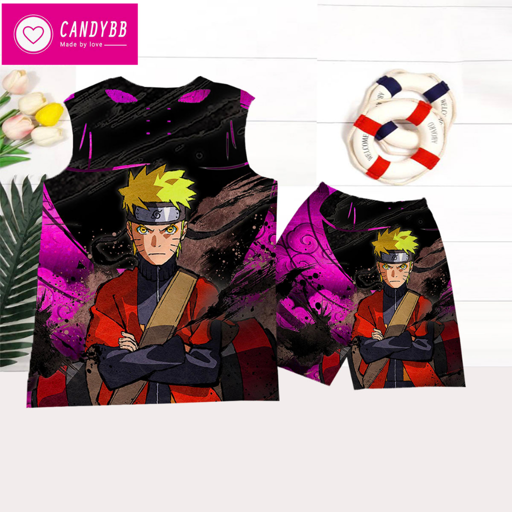 Đồ bộ ba lỗ bé trai, bộ sát nách thun lạnh in hình Naruto 3D có size đại từ 10kg đến 60kg