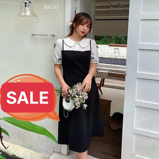 Sale đầm đi tiệc bigsize cổ sơmi yếm 2 dây tay nơ 16620