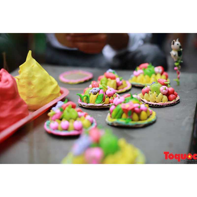 Mâm ngũ quả tò he chất liệu đất sét Nhật bản