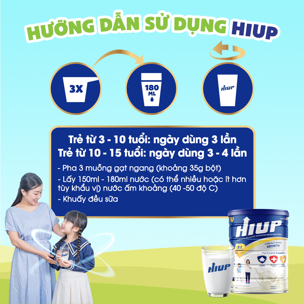 Combo 5 [TẶNG 3] Sữa bột HIUP tăng chiều cao, tăng cân cho trẻ từ 2 đến 15 tuổi tặng 2 HIUP và 1 D3K2