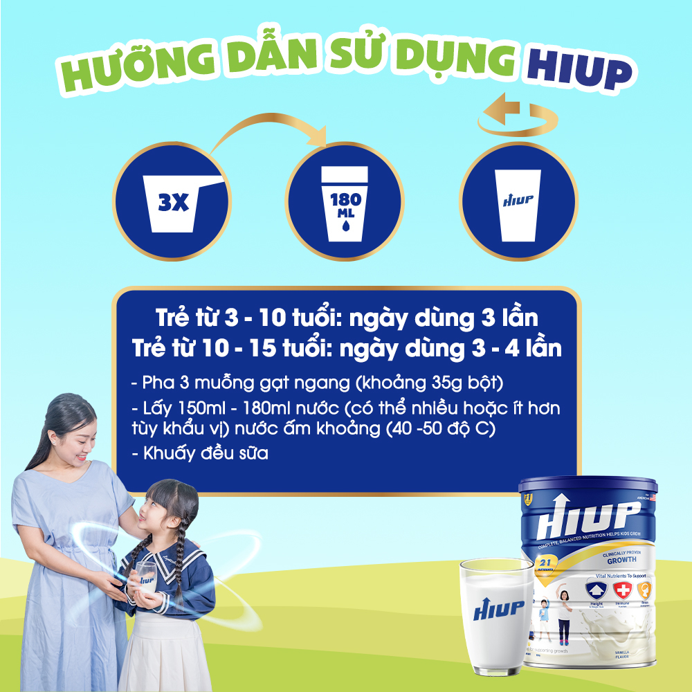 Combo 3 [TẶNG 2] Sữa bột HIUP tăng chiều cao, tăng cân cho trẻ từ 2 đến 15 tuổi tặng 1 HIUP, 1 D3K2