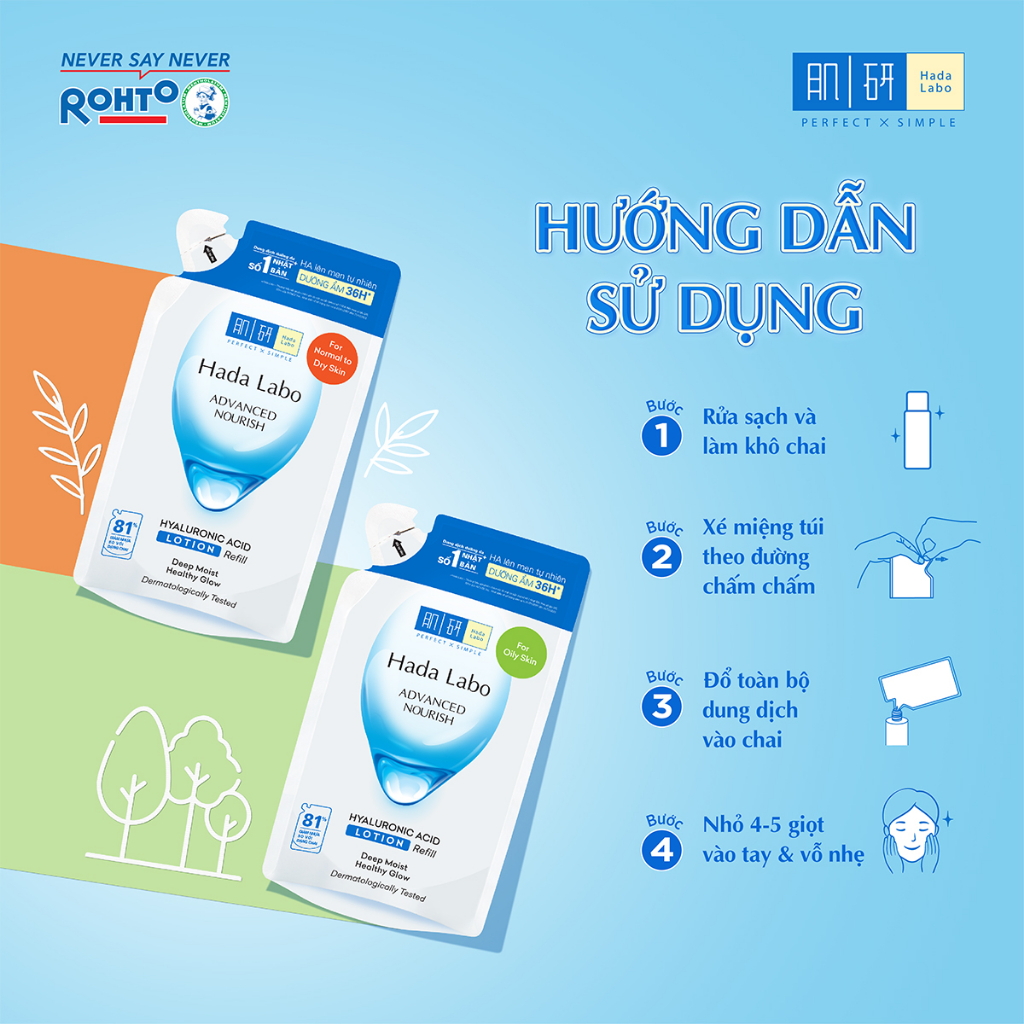 Túi refill lotion dưỡng ẩm Hada Labo Advance Nourish Hyaluronic Acid cho da thường, da khô 170ml