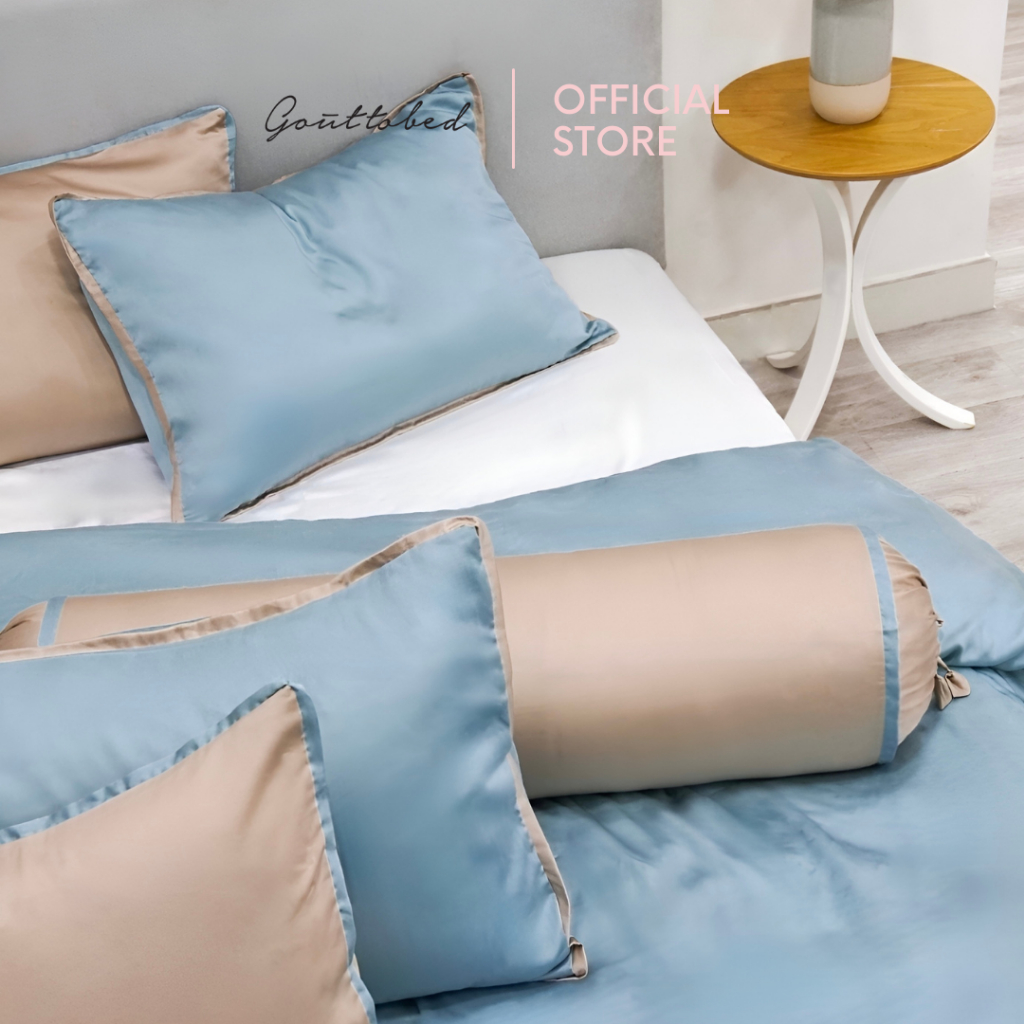 Vỏ chăn mền Goûttobed Tencel xanh biển nâu latte pastel phong cách Hàn Quốc