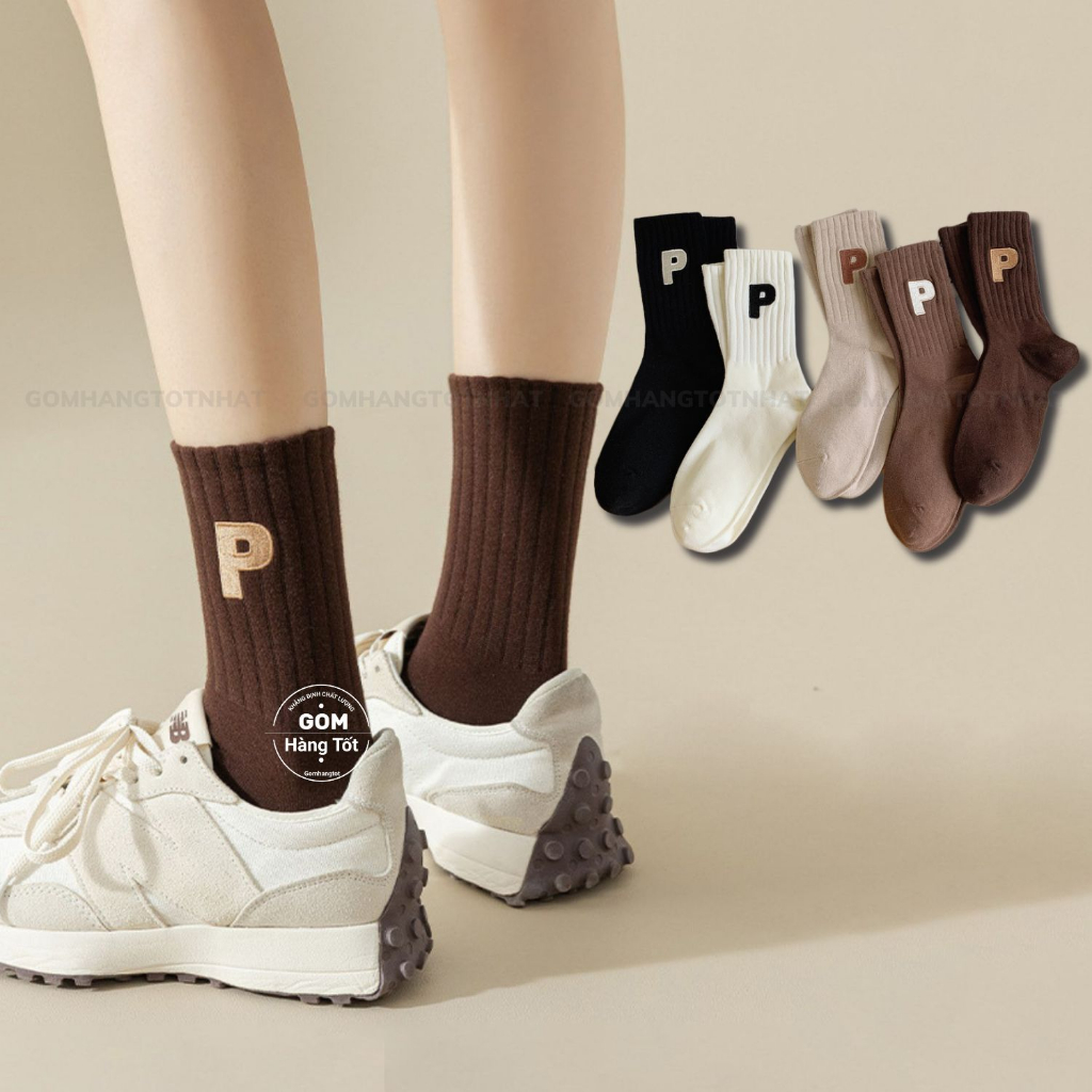 Tất nam nữ cổ cao cao cấp mẫu chữ P, vớ cổ cao nam nữ chất liệu cotton mềm mại, thấm hút - CAOCHUP-ZHU-6003-1DOI