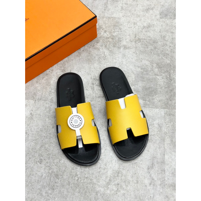 🔥Bản Vip🎊Dép lê nam ℍ𝕖𝕣𝕞𝕖𝕤 quai vàng đế gỗ fullbox