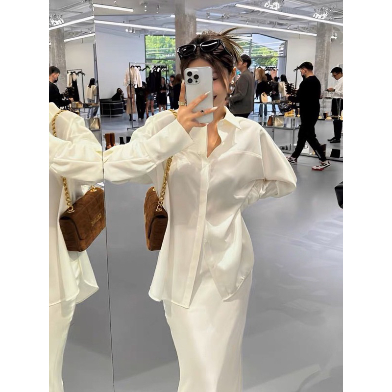 SET SƠ MI TRẮNG OVERSIZE + CHÂN VÁY MIDI 🖤