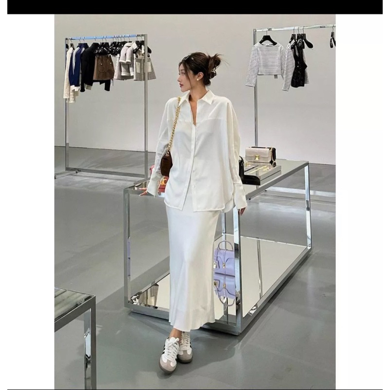 SET SƠ MI TRẮNG OVERSIZE + CHÂN VÁY MIDI 🖤