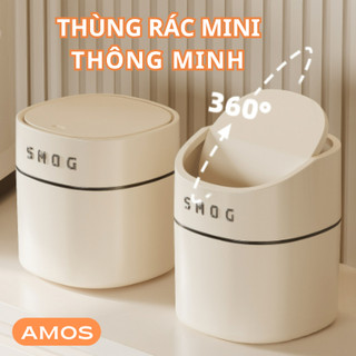 Thùng rác mini để bàn AMOS thiết kế mới ngăn mùi hiệu quả, Thùng rác thông minh nắp gập và nắp lật tiện lợi dung tích 2L
