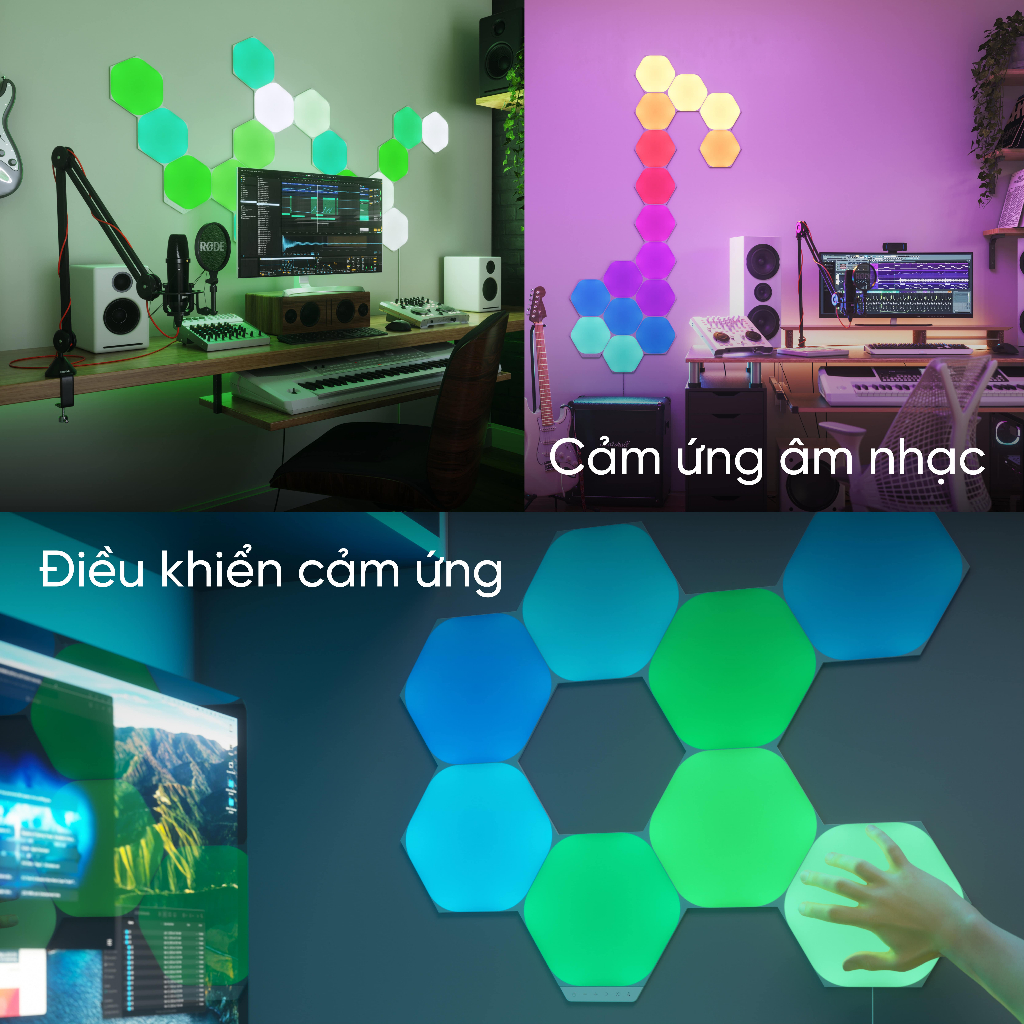 Đèn LED RGB lắp ghép thông minh Nanoleaf Shapes Lục Giác 12 ô đèn (Bộ khởi động + Bộ mở rộng)