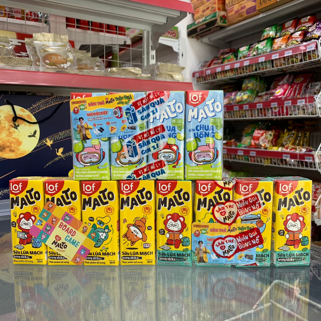 Sữa lúa mạch hương socola bạc hà chanh tuyết Malto Lof Kun lốc 4 hộp x 180ml