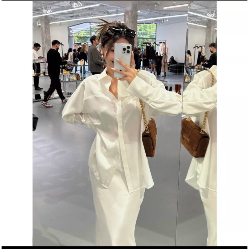 SET SƠ MI TRẮNG OVERSIZE + CHÂN VÁY MIDI 🖤