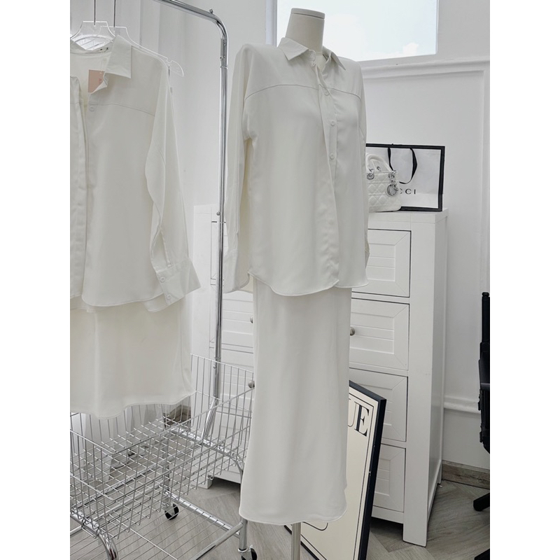 SET SƠ MI TRẮNG OVERSIZE + CHÂN VÁY MIDI 🖤