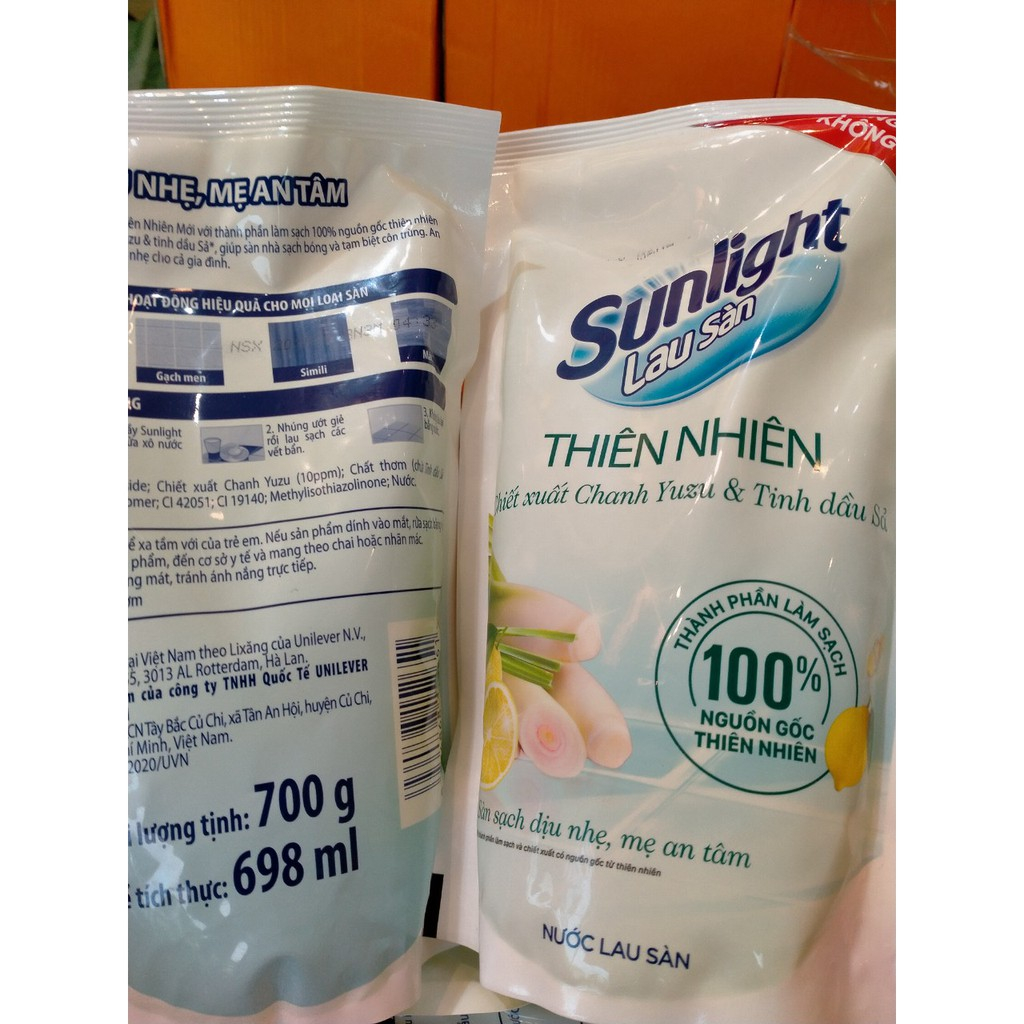 Combo 2 bịch nước lau sàn Sunlight Thiên Nhiên Chanh Sả 700G/ bịch