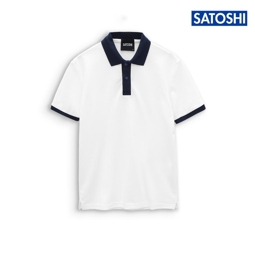 | Satoshi | Áo Polo STS Diamond Pique SAPL80 Trắng Viền Cổ Navy Chất Cotton