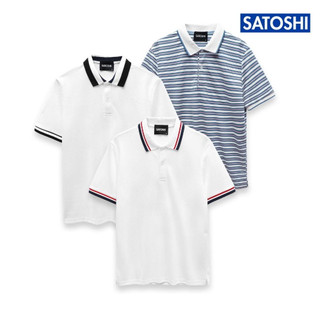 Áo Polo Diamond chất Pique dáng ôm tay ngắn màu Trắng Viền cổ xanh SAPL58 |SATOSHI|