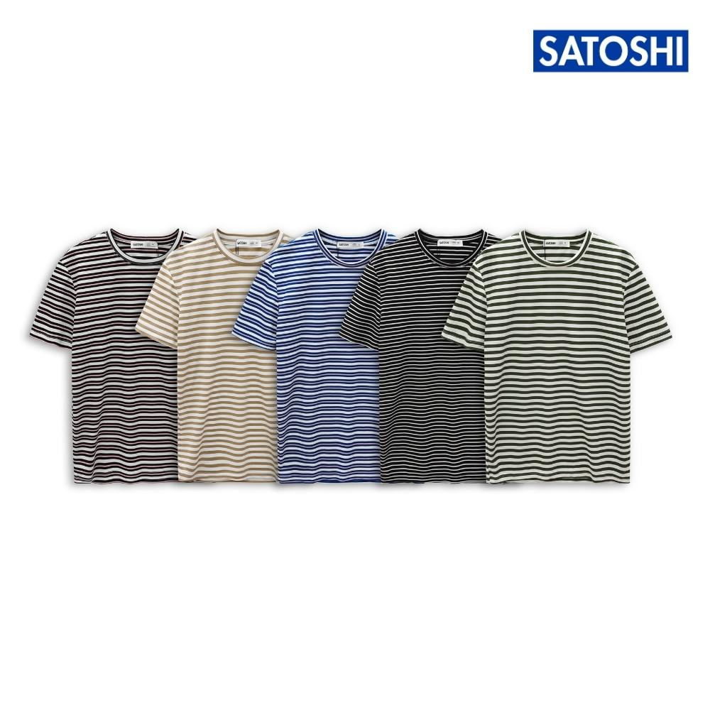 |Satoshi| Áo thun nam SATS95 cotton usa sọc 5 màu trẻ trung