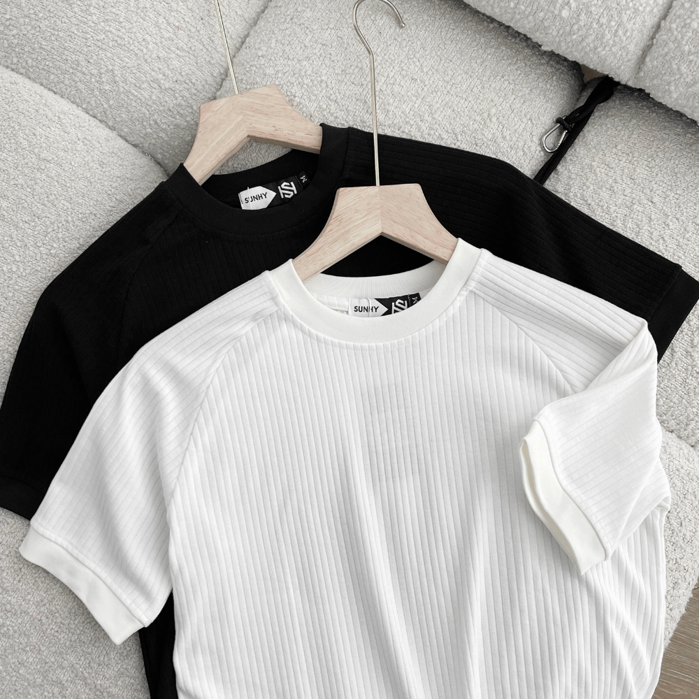 Áo thun cổ tròn Sunhy vải thun gân form slimfit dày dặn, mềm mại ATSH01