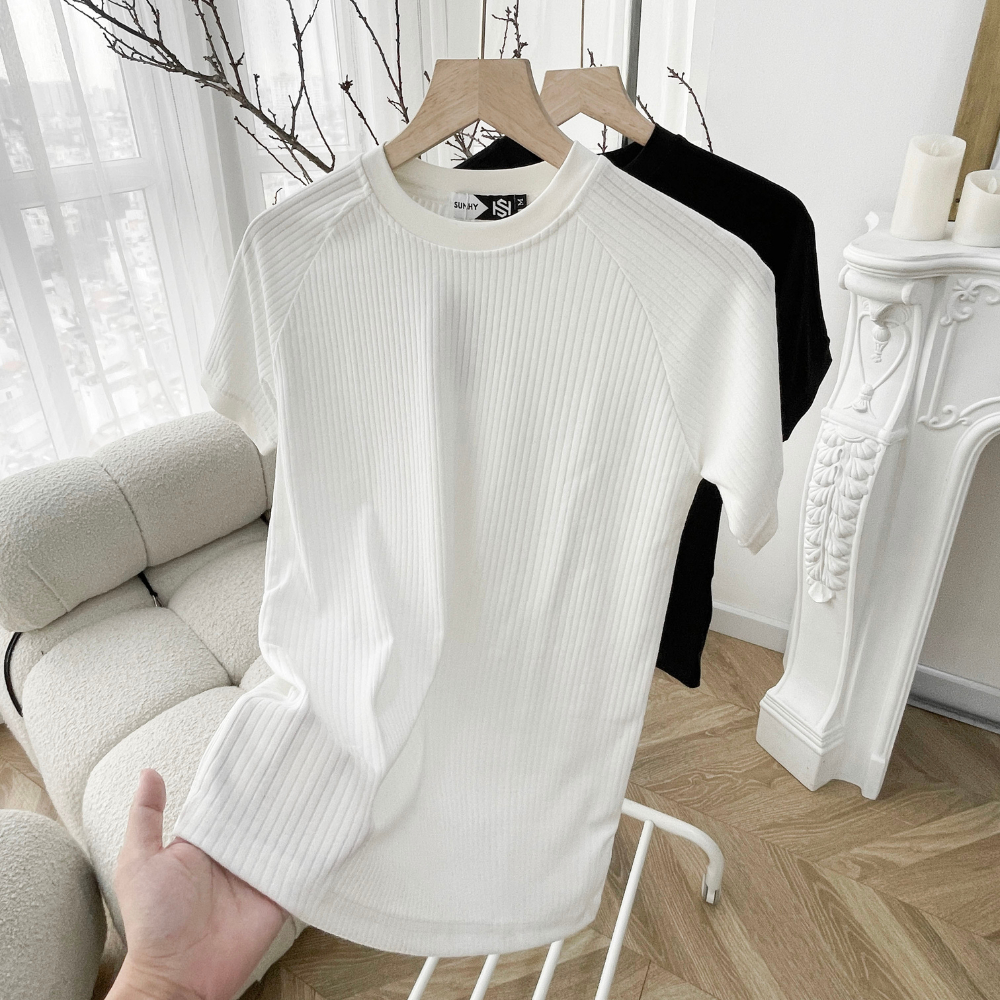 Áo thun cổ tròn Sunhy vải thun gân form slimfit dày dặn, mềm mại ATSH01