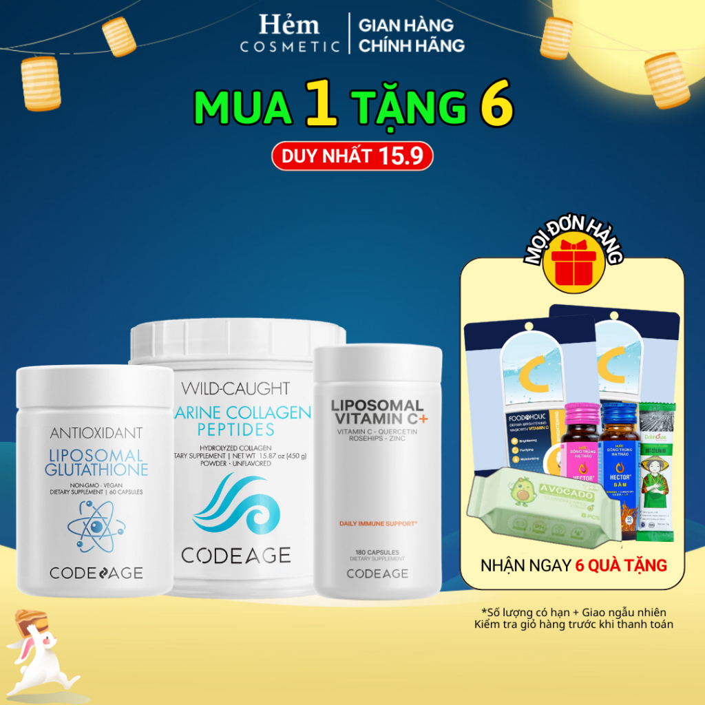 Combo dưỡng sáng CodeAge Marine Collagen Peptides + Liposomal Vitamin C + Liposomal Glutathione
