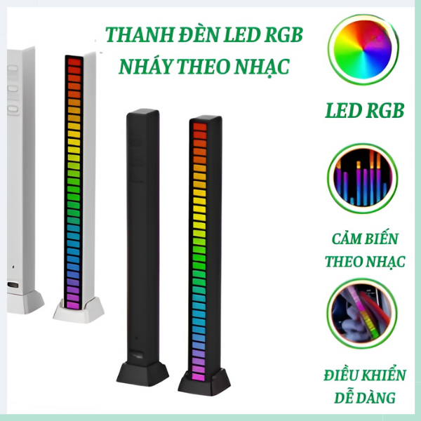 Thanh đèn Led cảm biến GOGINDSHOP đèn Led RGB cảm ứng âm thanh siêu nhạy, có chân đế trang trí bàn làm việc