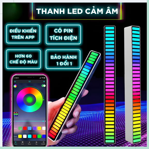 Thanh đèn Led cảm biến GOGINDSHOP đèn Led RGB cảm ứng âm thanh siêu nhạy, có chân đế trang trí bàn làm việc
