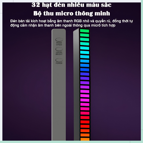 Thanh đèn Led cảm biến GOGINDSHOP đèn Led RGB cảm ứng âm thanh siêu nhạy, có chân đế trang trí bàn làm việc