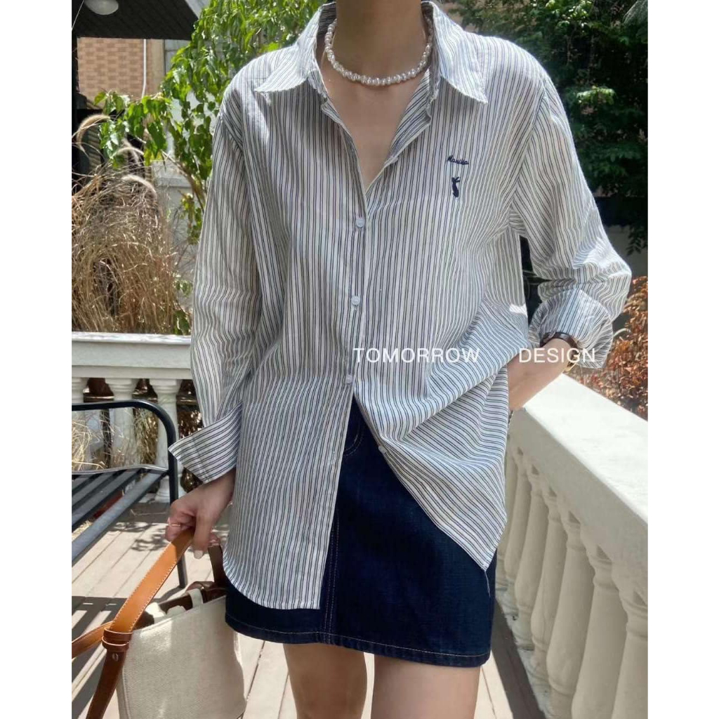 Áo sơ mi thủy thủ sọc thêu