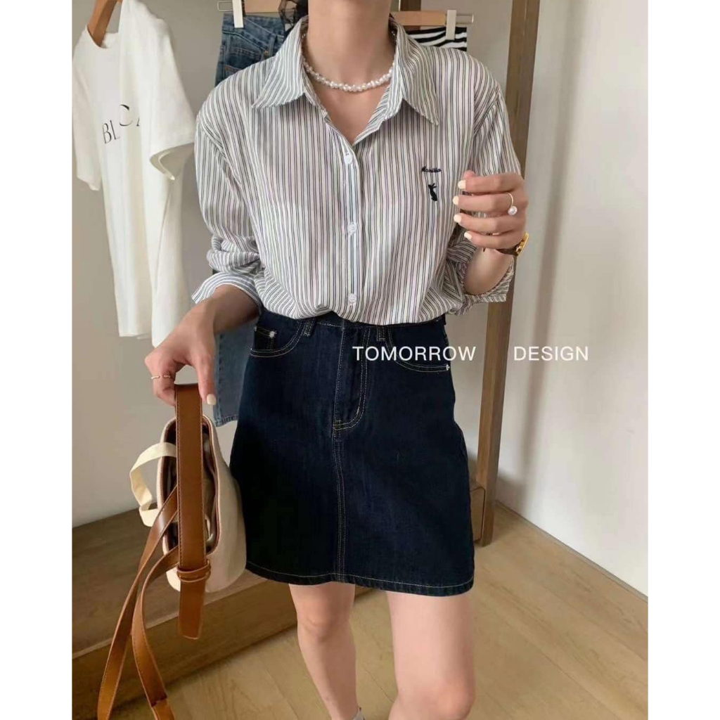 Áo sơ mi thủy thủ sọc thêu