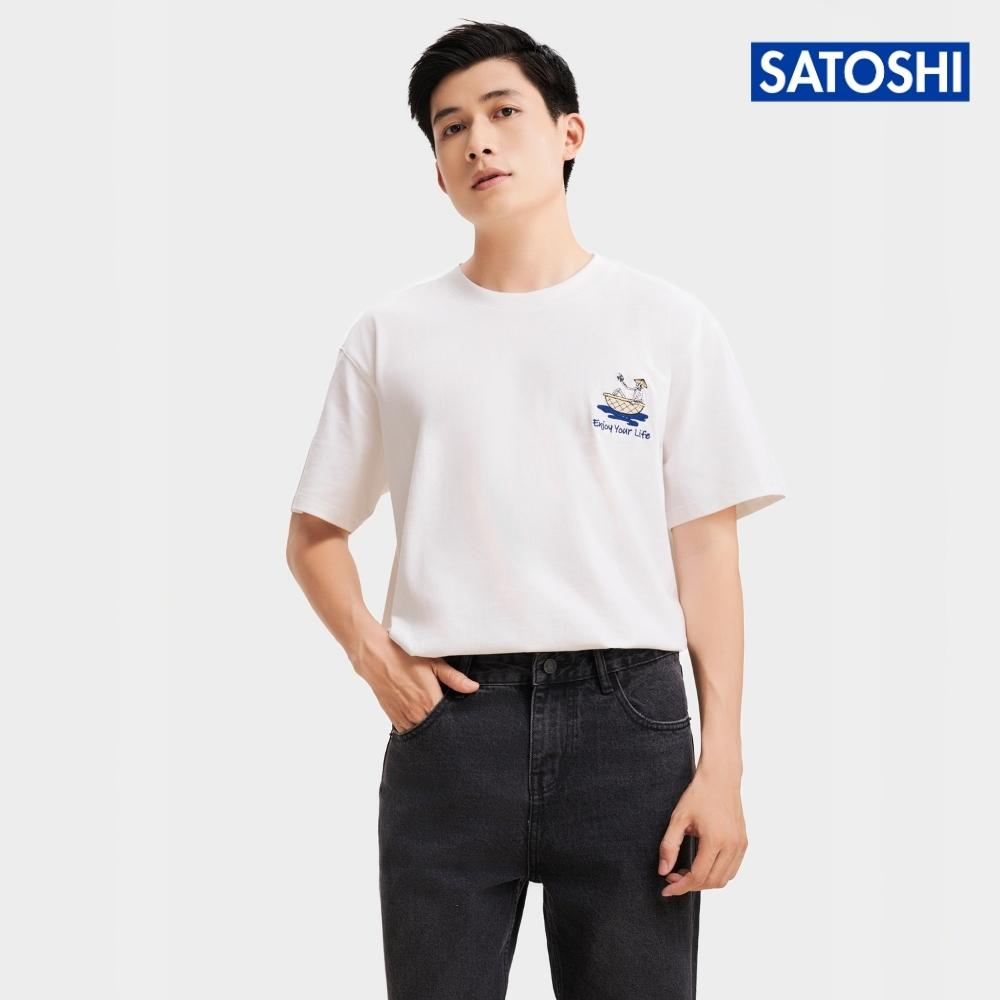 Áo thun nam oversize SATS98 cổ tròn thêu hoạ tiết SATOSHI vải cotton thoáng mát, trẻ trung