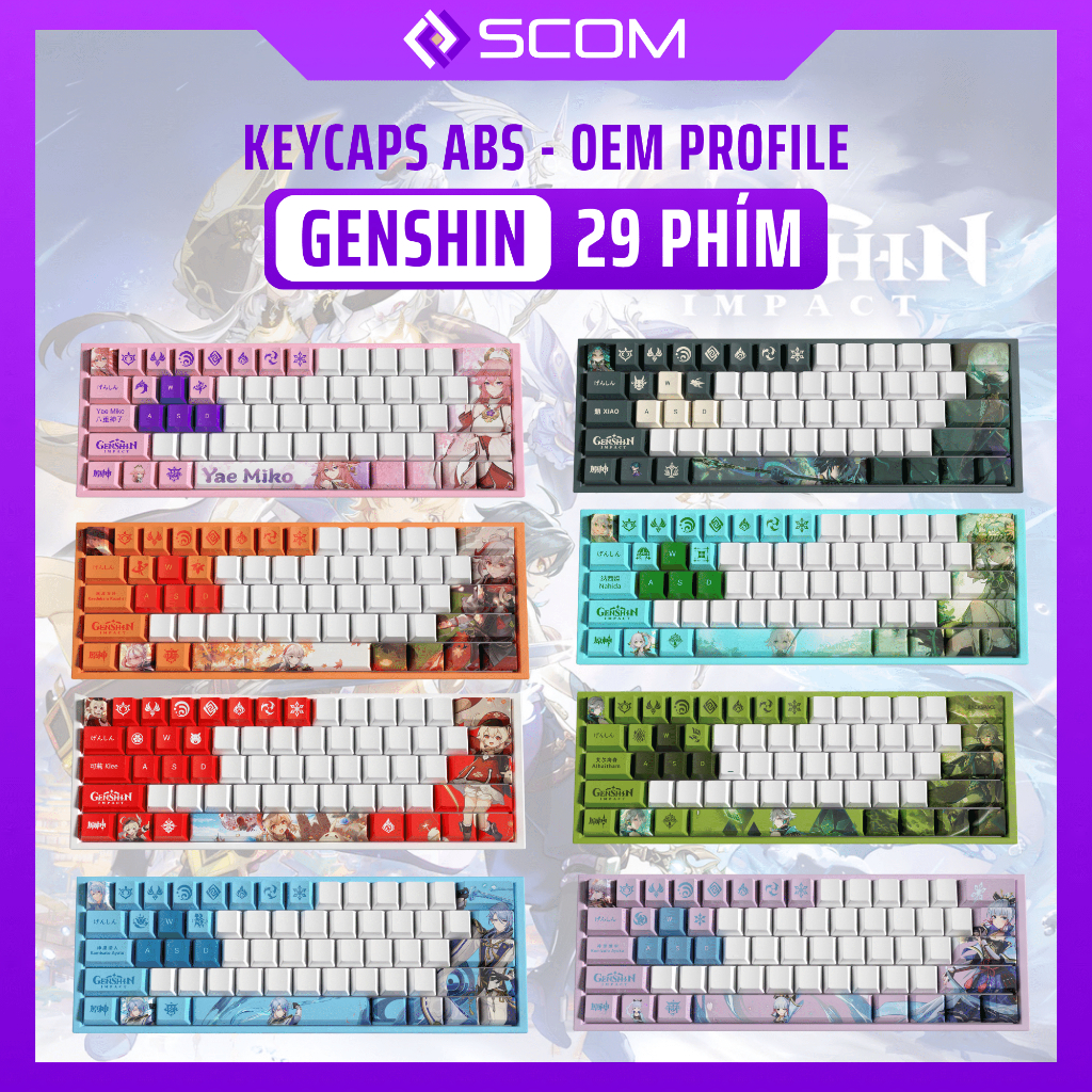 [Mua1tặng1] Set keycaps nhân vật game Genshin Impact - Set keycaps anime gaming ABS lẻ 29 phím OEM profile