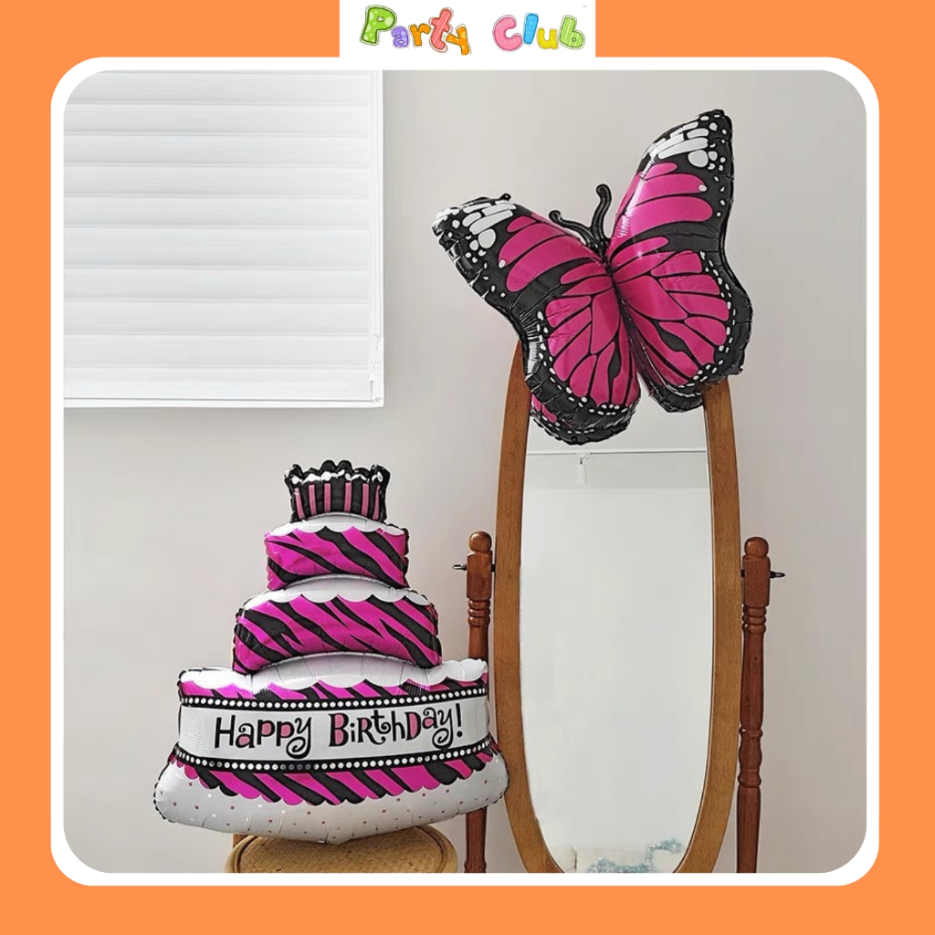 Bóng hình bánh kem màu đen hồng trang trí sinh nhật