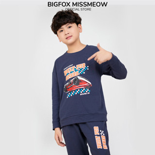 Bộ quần áo thu đông bé trai Bigfox Miss Meow mặc nhà vải nỉ cotton size đại trẻ em 3-11 tuổi 40kg