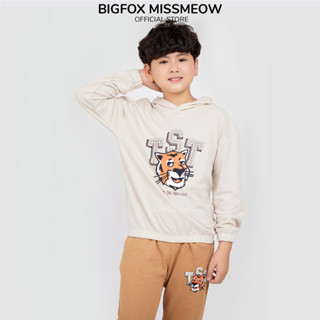 Bộ thu đông cho bé trai Bigfox Miss Meow kiểu hoodie dài tay có mũ size đại trẻ em 3-11 tuổi 40kg