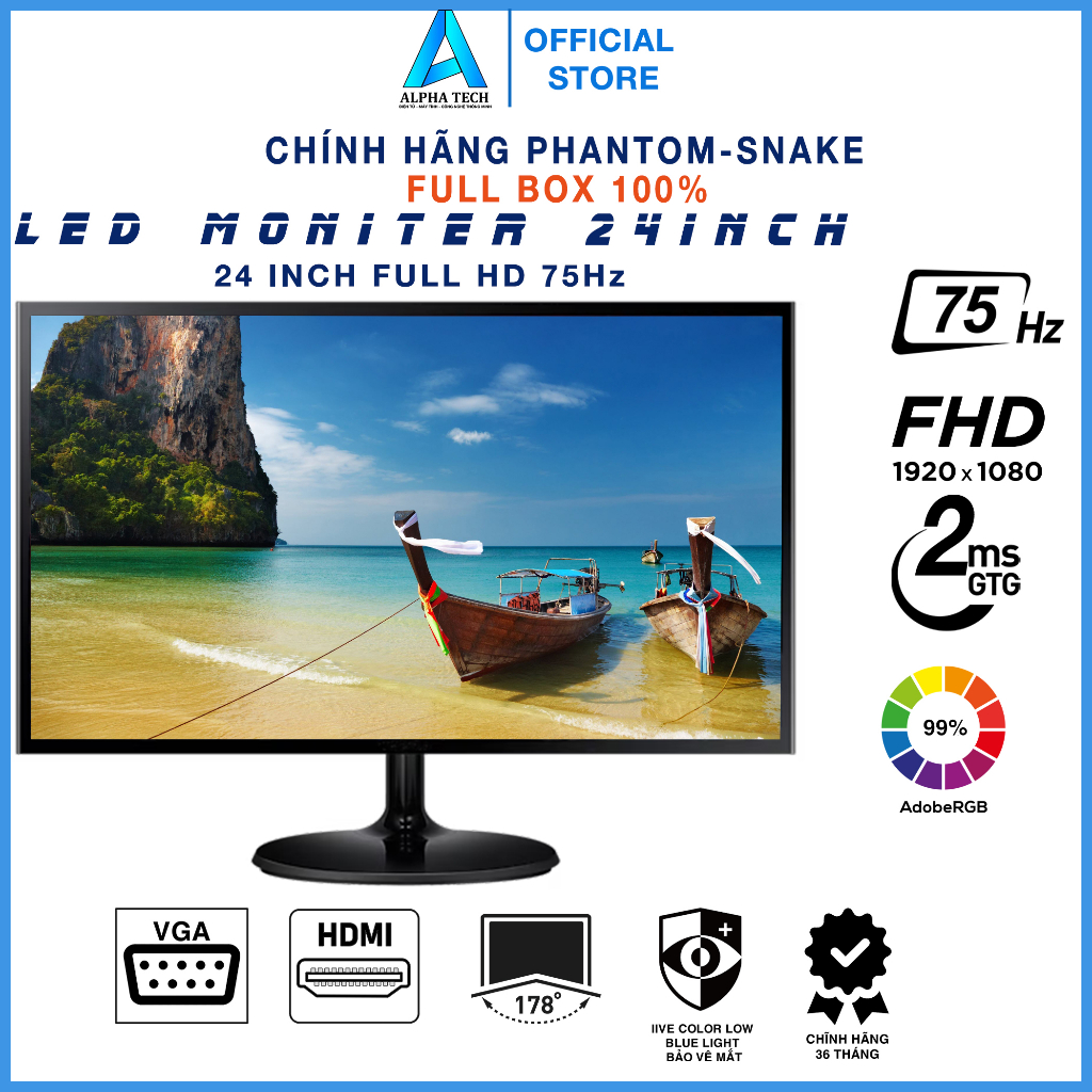 Màn hình máy tính PC PHANTOM  24 inch FULL HD 75Hz  mới 100% bảo hành chính hãng 24 tháng