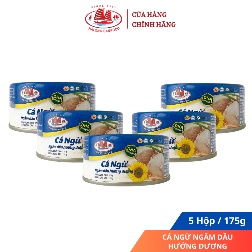 COMBO 5 Hộp Cá Ngừ Ngâm Dầu Hướng Dương, Hộp 115/175g Đồ Hộp Hạ Long